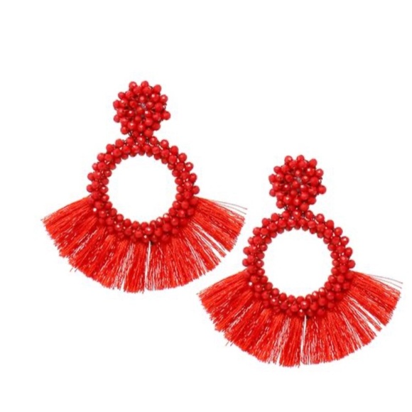 Glass Bead Wrapped Hoop With Tassel Fringe… - Picture 1 of 5